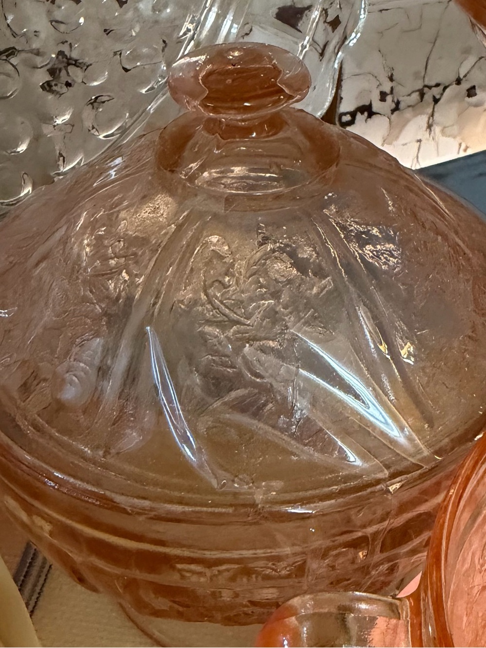 Vintage pink depression Glass sugar bowl with Lid - Home Art